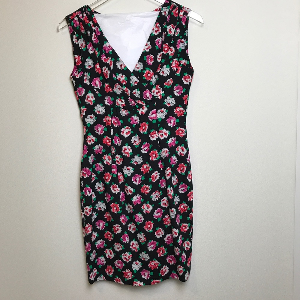 Vintage Paris Blues Sleeveless Black Floral Dress